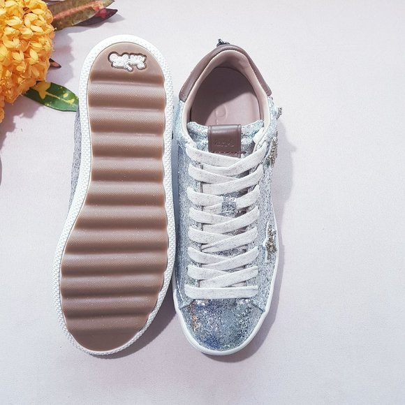 COACH STAR EMBELLISHED GLITTER & LEATHER SNEAKERS - Picture 3 of 14